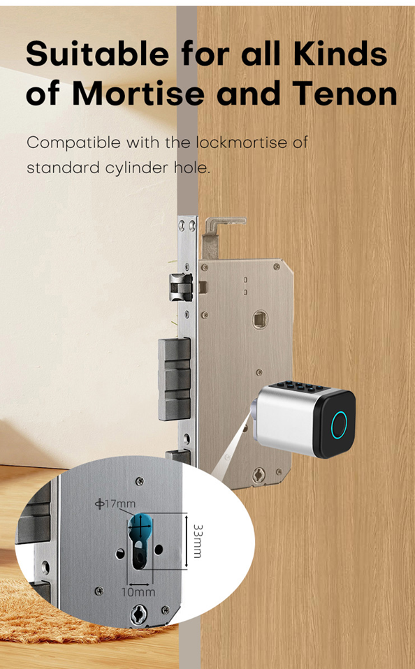 Smart Life Tuya Bluetooth Door Cylinder Lock Fingerprint Keypad Card Key | Silver & Black