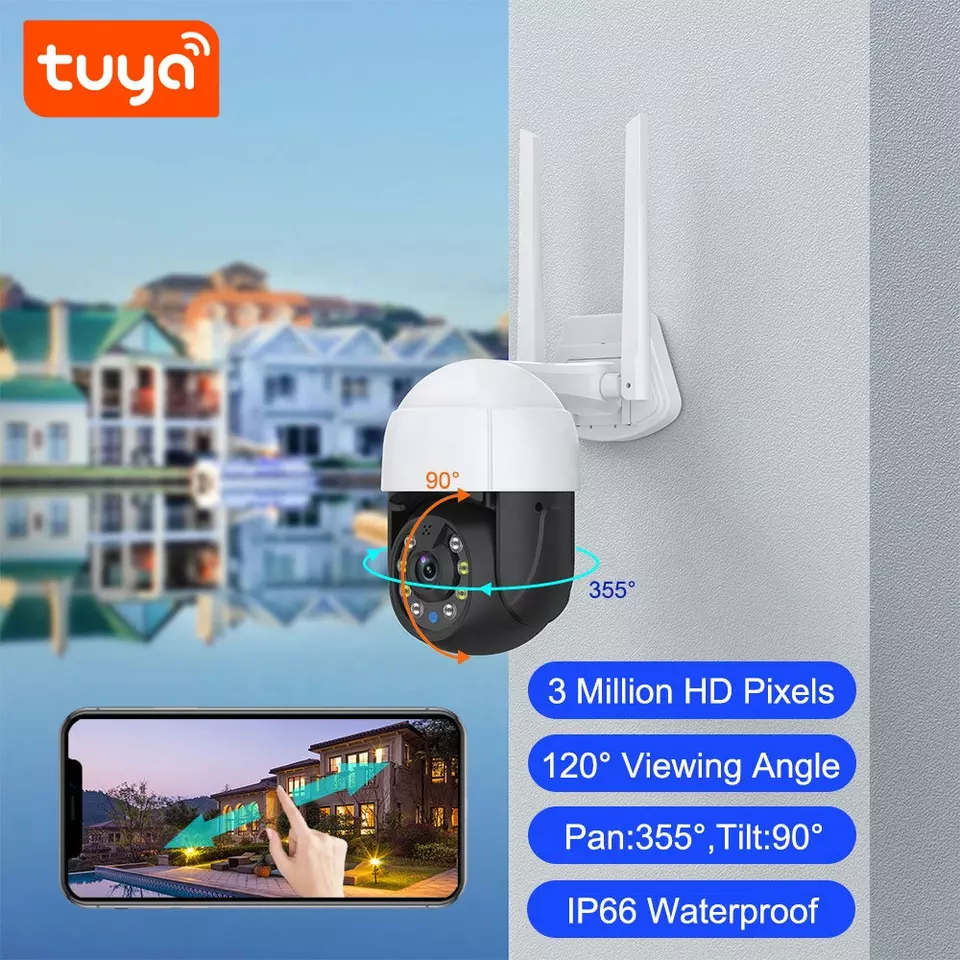 Smart Life Tuya WIFI Waterproof Outdoor 3MP HD PTZ CCTV Camera w/ 2 way audio