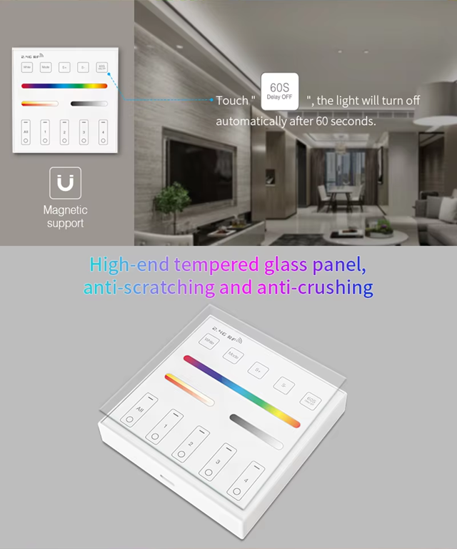 Wireless Touch 2.4G RF Remote Controller | 4 Zones | RGB/ RGBW/ RGBCCT | Dimming | 3V | WR01RF | White