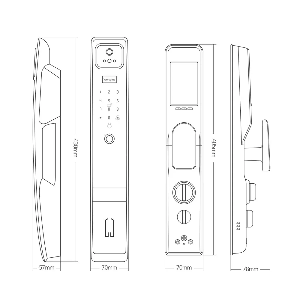 WIFI Control Smart Life Tuya Digital 3D Face Recognition Access Door Lock with Cats Eye Camera