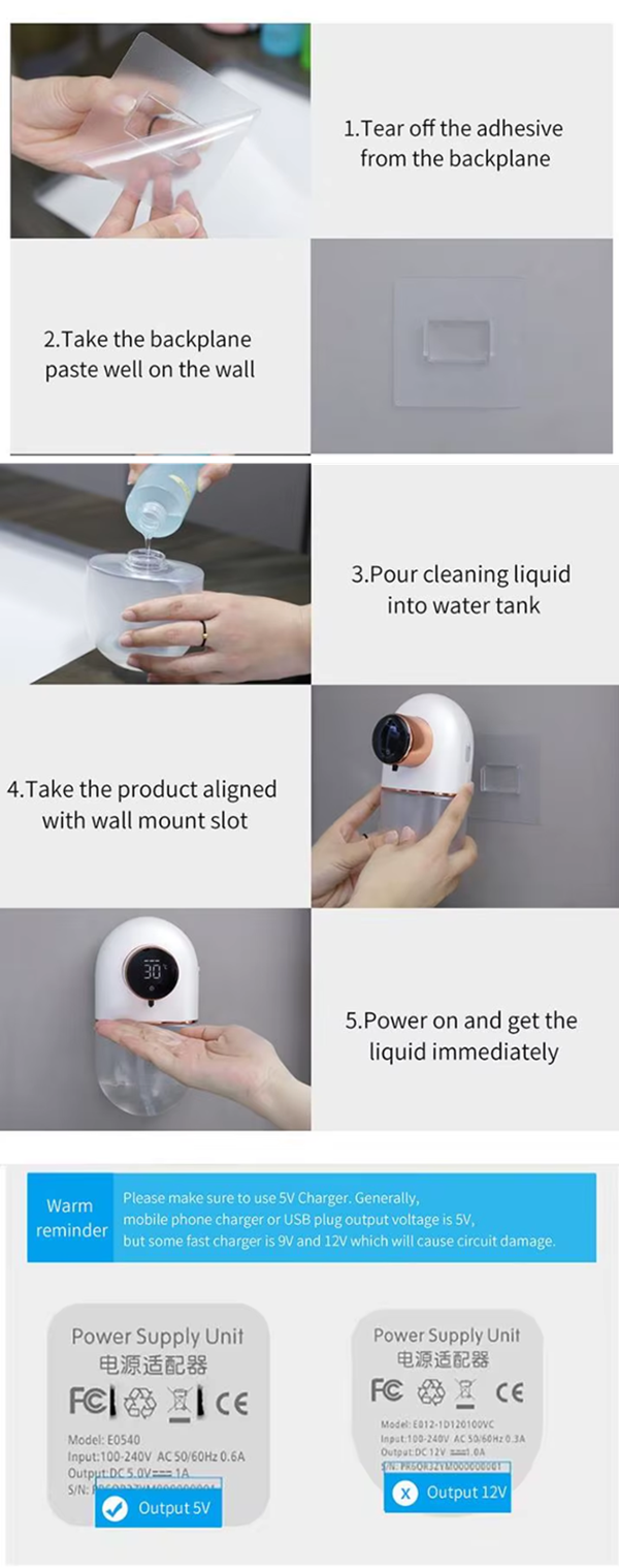 Electric Soap Gel Dispenser | 5V Rechargeable | 320ml refillable | Wall Mounted (Blue)