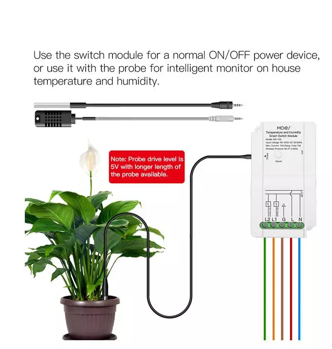 Smart Life Tuya WIFI 2CH 15A 3300W Switch w/ Temperature Humidity Probe Sensor