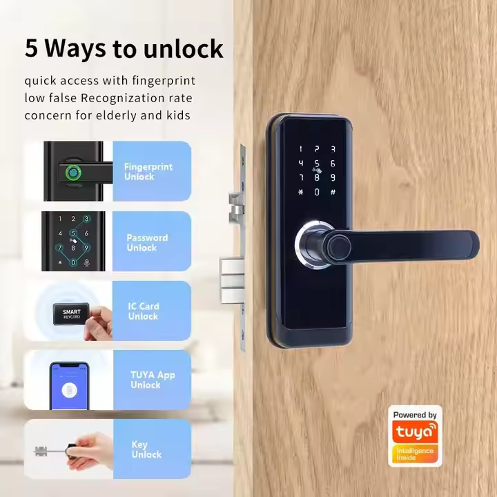 Smart Life Tuya WIFI Access Control Fingerprint Keypad Card Door Handle Lock HR09 (Black)