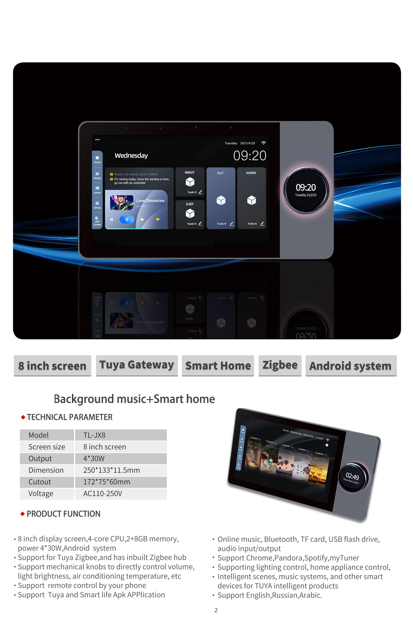 Smart Life Tuya WIFI 8 inch In-Wall Touch Screen Control Panel w/ Zigbee Gateway, RJ45