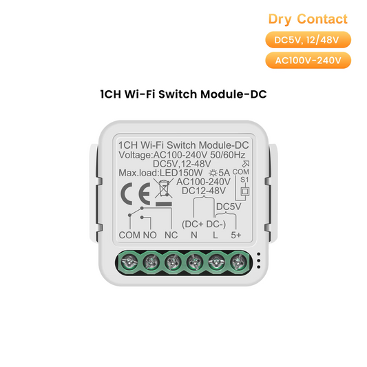 Smart Life Tuya WIFI 1CH 150W LED Light / 5A 1000W Appliance Neutral Mini AC/DC Switch | Dry Contact