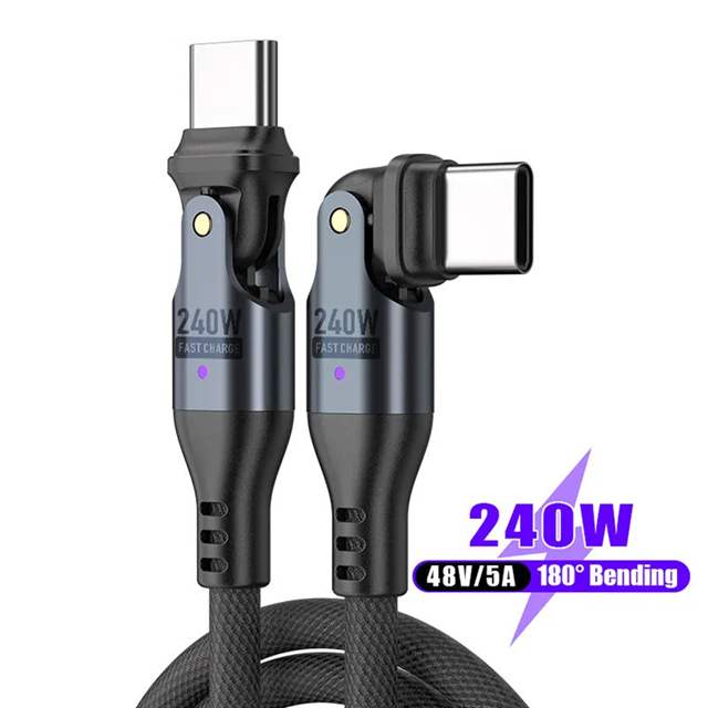 USB C to USB C Cable Data Fast Charging 240W 180° Rotatable 1.8m Nylon Braided (Black)