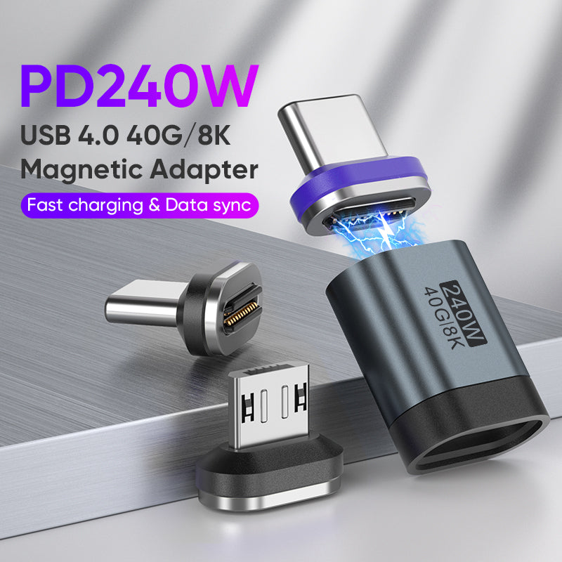USB-C to USB-C Magnetic Adaptor | USB4 40Gbps 8K | 240W 48V 5A | Data Transfer Fast Charging