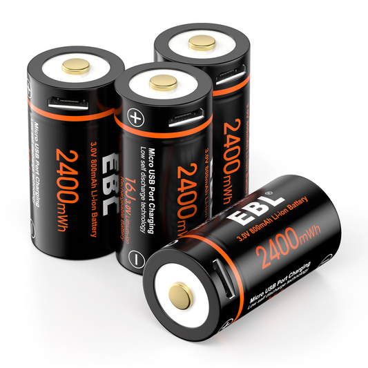 EBL CR123A Micro USB Rechargeable Lithium-ion Battery | 16340 | 3V | 800mAh | 4 Pack