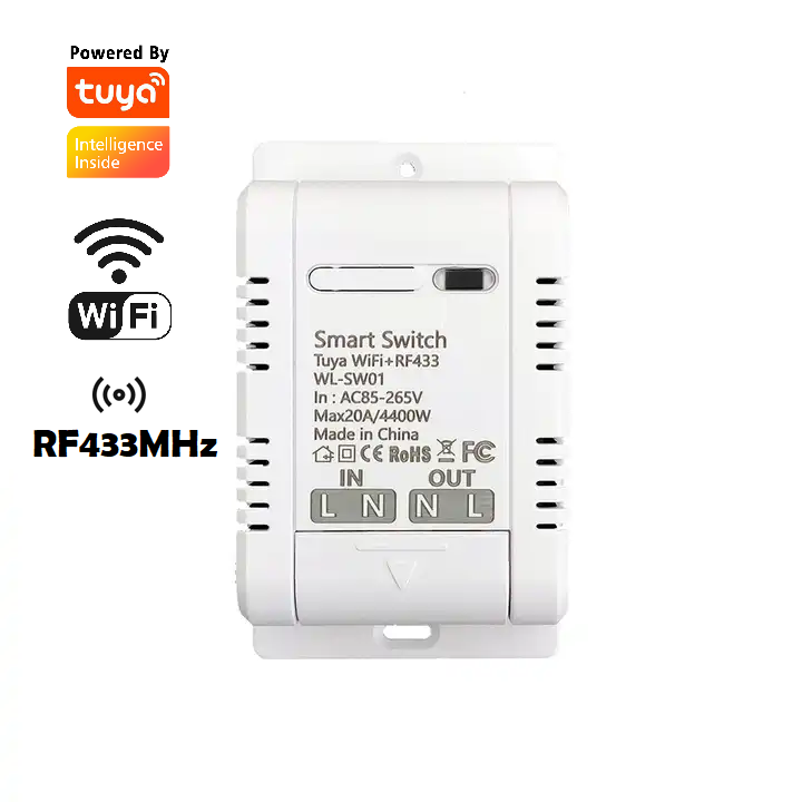 Smart Life Tuya WIFI 1CH 20A 4400W 4.4KW Switch Relay w/ RF433Mhz