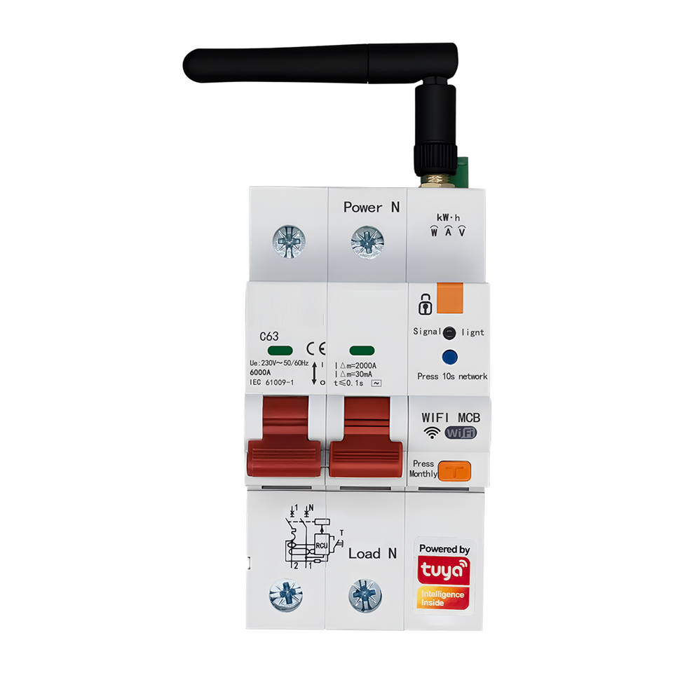 Smart Life Tuya WIFI 2P w/ Leakage 230V 63A 13800W 13.8KW MCB Switch w/ Power Monitor