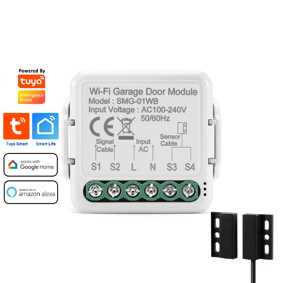 Smart Life Tuya WIFI Gate Garage Door Opener Mini Switch Inching Relay w/ Contact Sensor | 240V