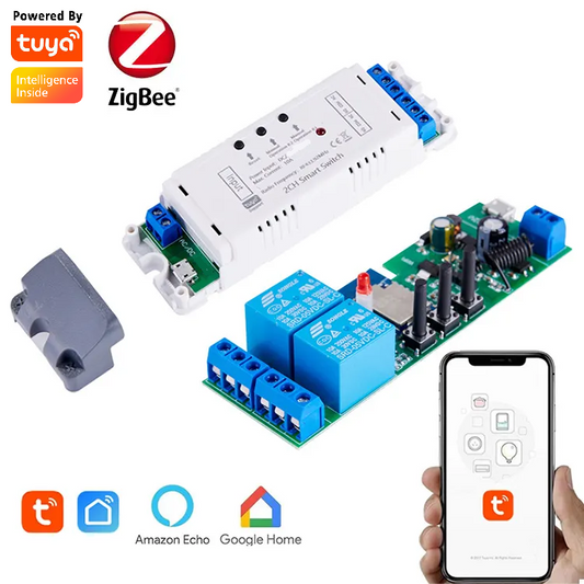 Smart Life Tuya Zigbee 2CH 5V or 85-250V Door Gate Garage Opener Inching Relay Module with RF433Mhz