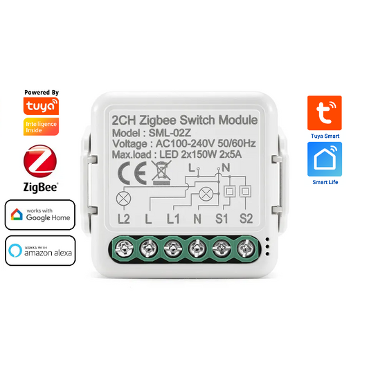 Smart Life Tuya Zigbee 2CH 150W LED Light / 5A 1000W Appliance Neutral Mini Switch Circuit Breaker