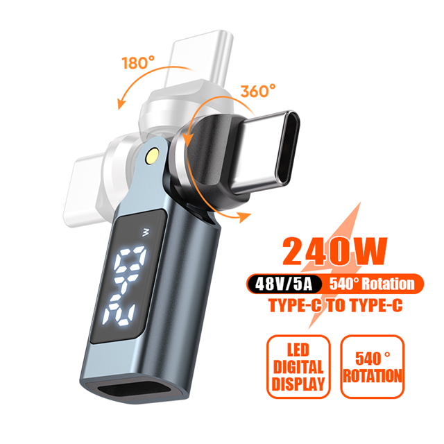 USB C to USB C Display Adaptor | 240W 48V 5A | Data Transfer Fast Charging | 360° 180° Rotatable | Black