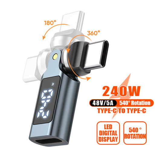 USB C to USB C Display Adaptor | 240W 48V 5A | Data Transfer Fast Charging | 360° 180° Rotatable | Black