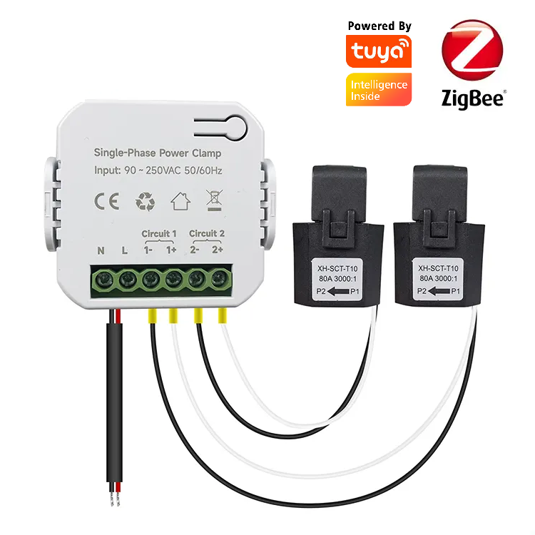 Smart Life Tuya Zigbee 2CH Mini Power Energy Monitor Clamp Meter 240V 80A Single phase