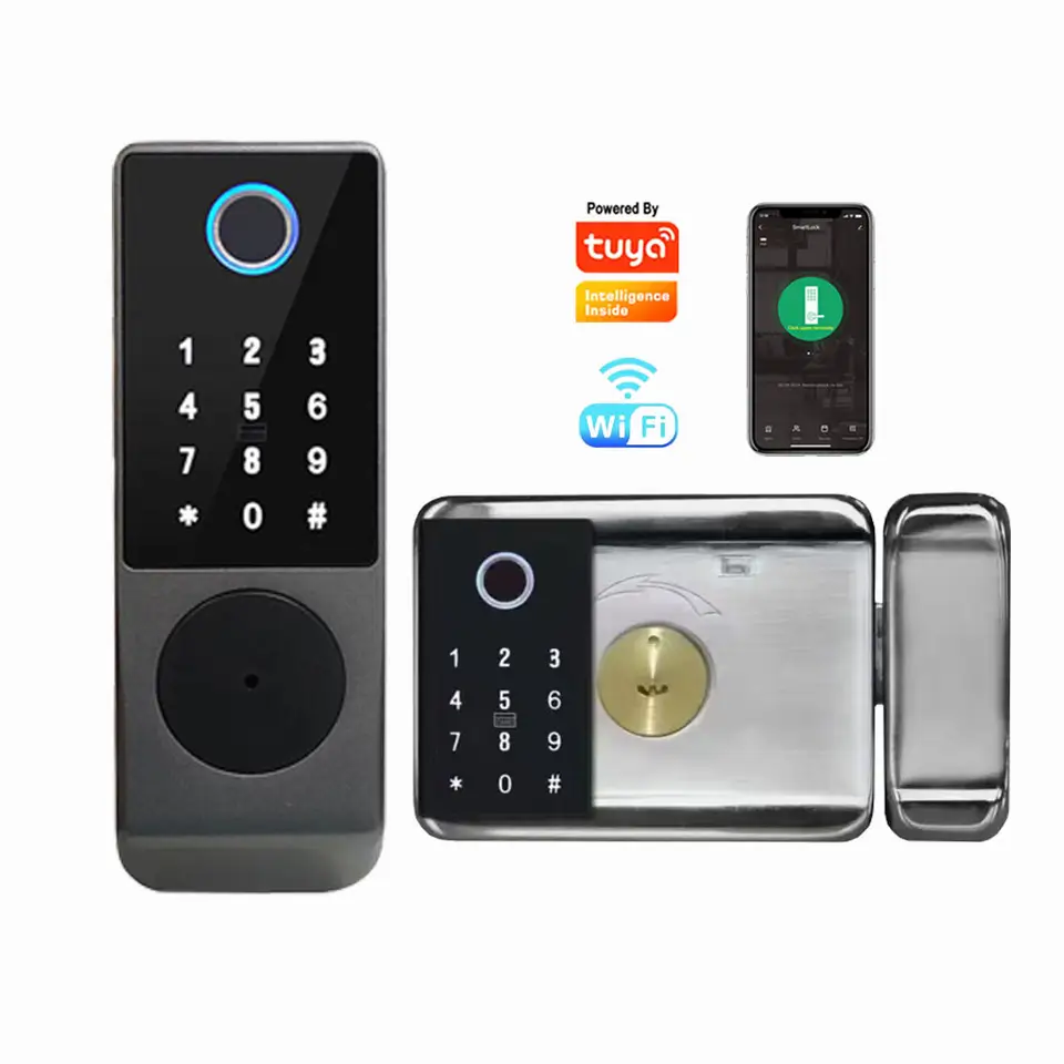 Smart Life Tuya WIFI Double Sided Fingerprint Door Handle Lock w/ RF433 Remote (Black)