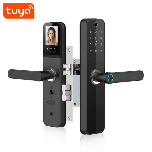 Smart Life Tuya WIFI Door Handle Fingerprint Keypad Card Doorbell Lock HR08P (Black)