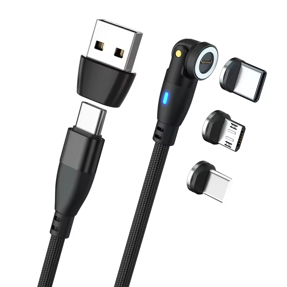 6 in 1 Magnetic Rotatable Cable Data Fast Charging PD100W 1.8m Micro, USB C, IOS Nylon Braided Black