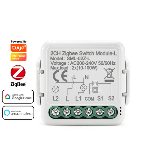 Smart Life Tuya Zigbee 2CH 10-100W LED Light No Neutral Mini Switch Circuit Breaker