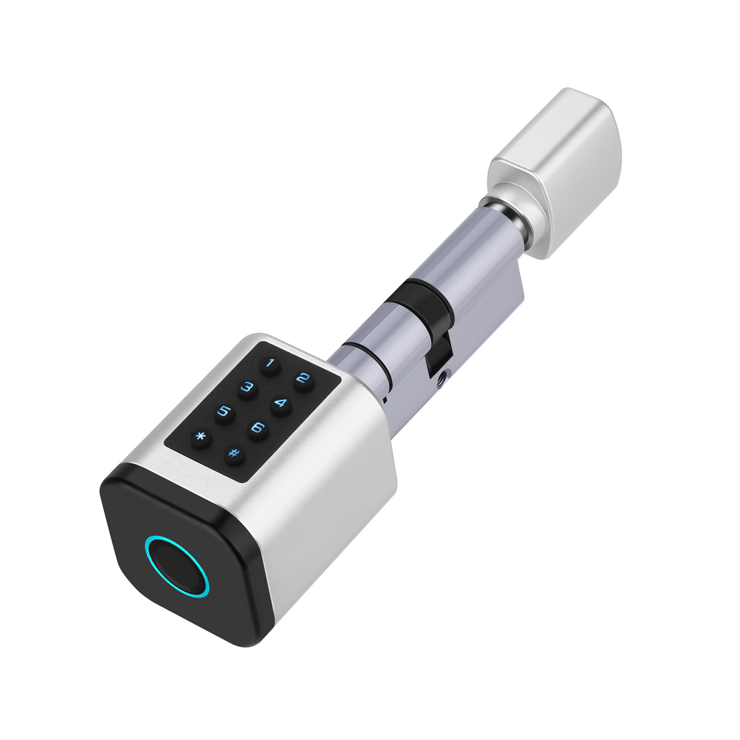Smart Life Tuya Bluetooth Door Cylinder Lock Fingerprint Keypad Card Key | Silver & Black
