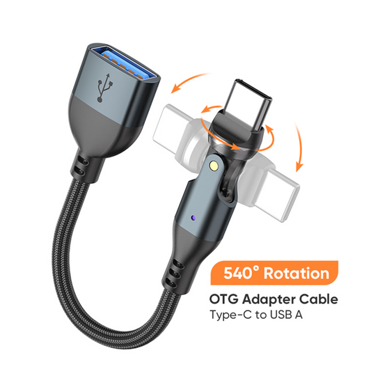 USB C to USB A Adaptor | 10W 5V 2A | Data Transfer Fast Charging | 360° 180° Rotatable | Black