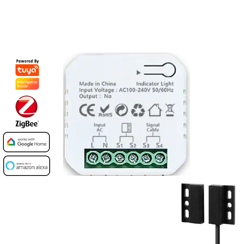 Smart Life Tuya Zigbee Gate Garage Door Opener Mini Switch Inching Relay w/ Contact Sensor 100V-240V