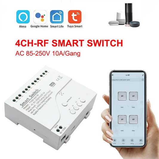 Smart Life Tuya WIFI 4CH 5V / 85-250V Door Gate Garage Opener Inching Relay Module w/ RF433Mhz