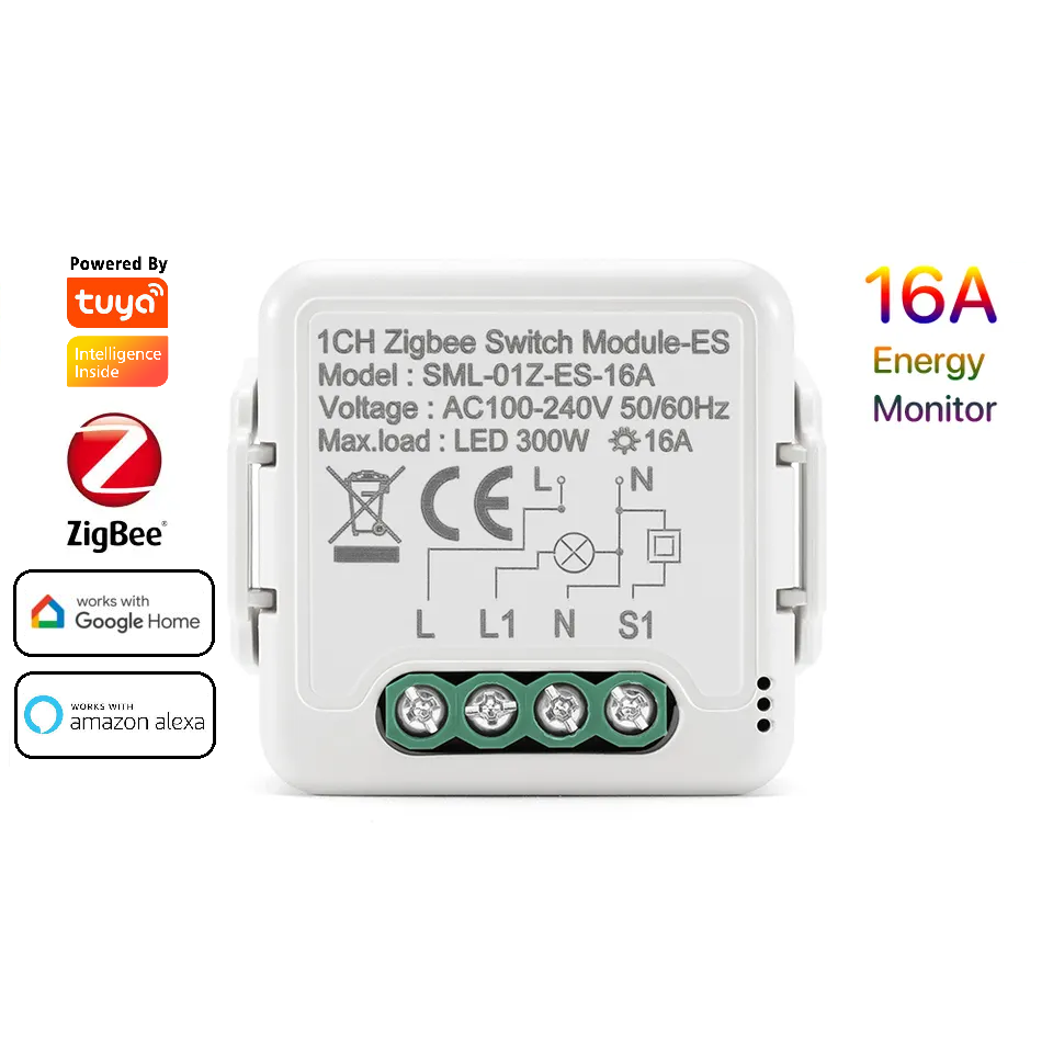 Smart Life Tuya Zigbee 1CH 300W LED Light / 16A 3500W Appliance Mini Power Monitor Switch Breaker