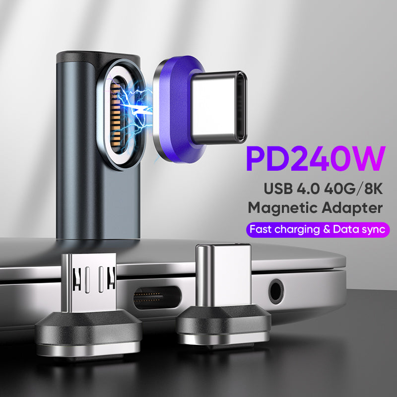 USB-C to USB-C Magnetic L Adaptor | USB4 40Gbps 8K | 240W 48V 5A Data Transfer Fast Charging | Black