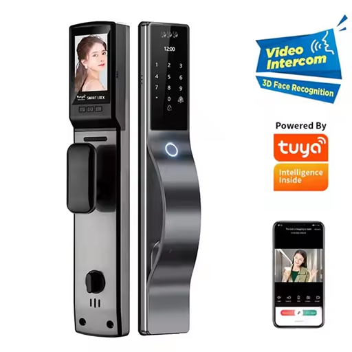 Smart Life Tuya WIFI Door Handle Face Fingerprint Keypad Card Video Doorbell Intercom Lock