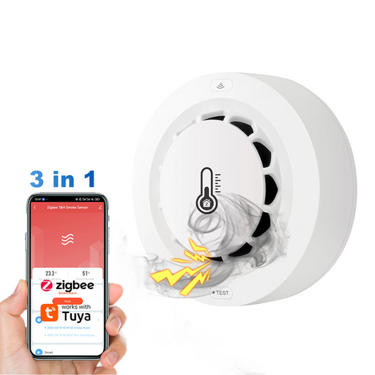 Smart Life Tuya Zigbee Smoke Temperature Humidity Detector Sensor w/ 80db Alarm Sound Speaker | 3V