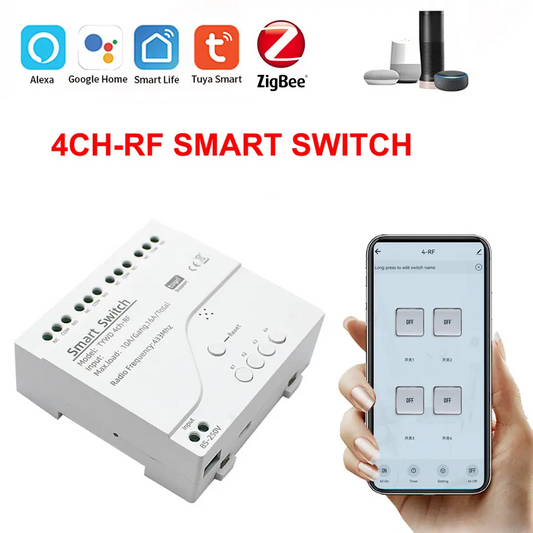 Smart Life Tuya Zigbee 4CH 5V or 7-32V Door Gate Garage Opener Inching Relay Module with RF433Mhz