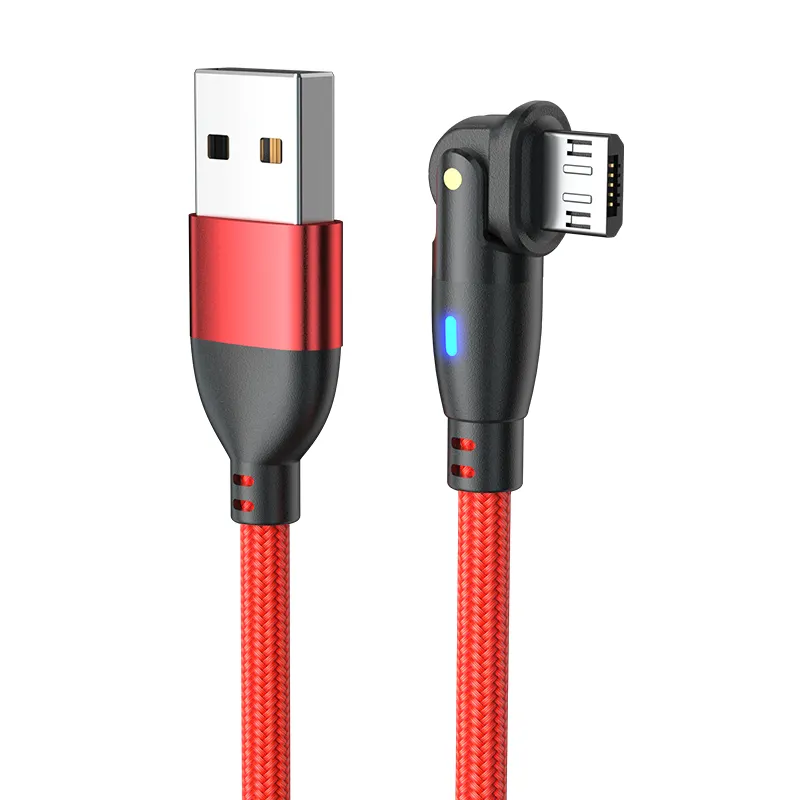 USB A to Micro USB Cable 2.4A 180° Rotatable Data Fast Charging 3m Nylon Braided (Red)