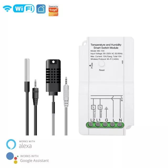 Smart Life Tuya WIFI 2CH 15A 3300W Switch w/ Temperature Humidity Probe Sensor