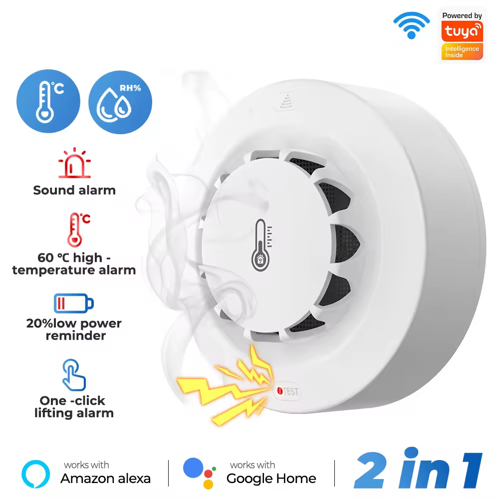 Smart Life Tuya WIFI Smoke Temperature Humidity Detector Sensor w/ 80db Alarm Sound Speaker | 3V