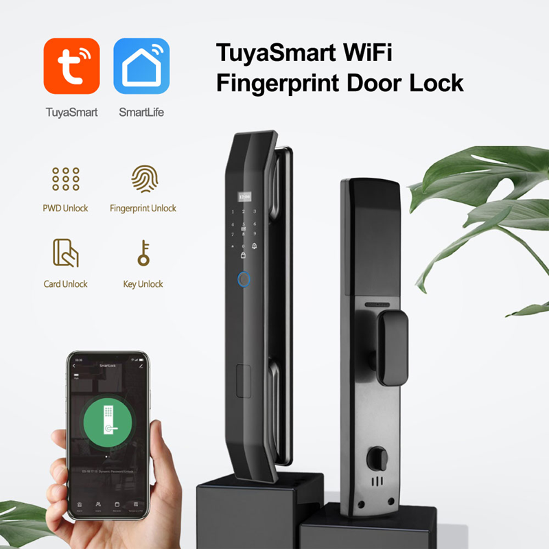 Smart Life Tuya WIFI Door Handle Fingerprint Keypad Card Doorbell Lock | D14 | Black
