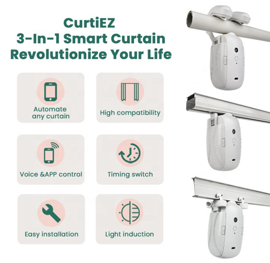 Smart Life Tuya WIFI Curtain Robot Motor for Roman Pole T-Rail U-Rail w/ Remote (Double Opening)