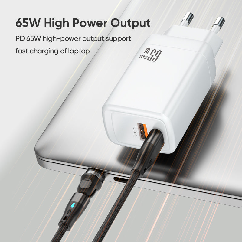 Dual‑Port 65W GaN Fast Charger | Type‑C PD + USB‑A QC Wall Charger | White