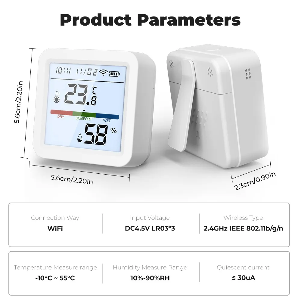 Smart Life Tuya WIFI Temperature Humidity Sensor w/ Clock Date w/ Backlight