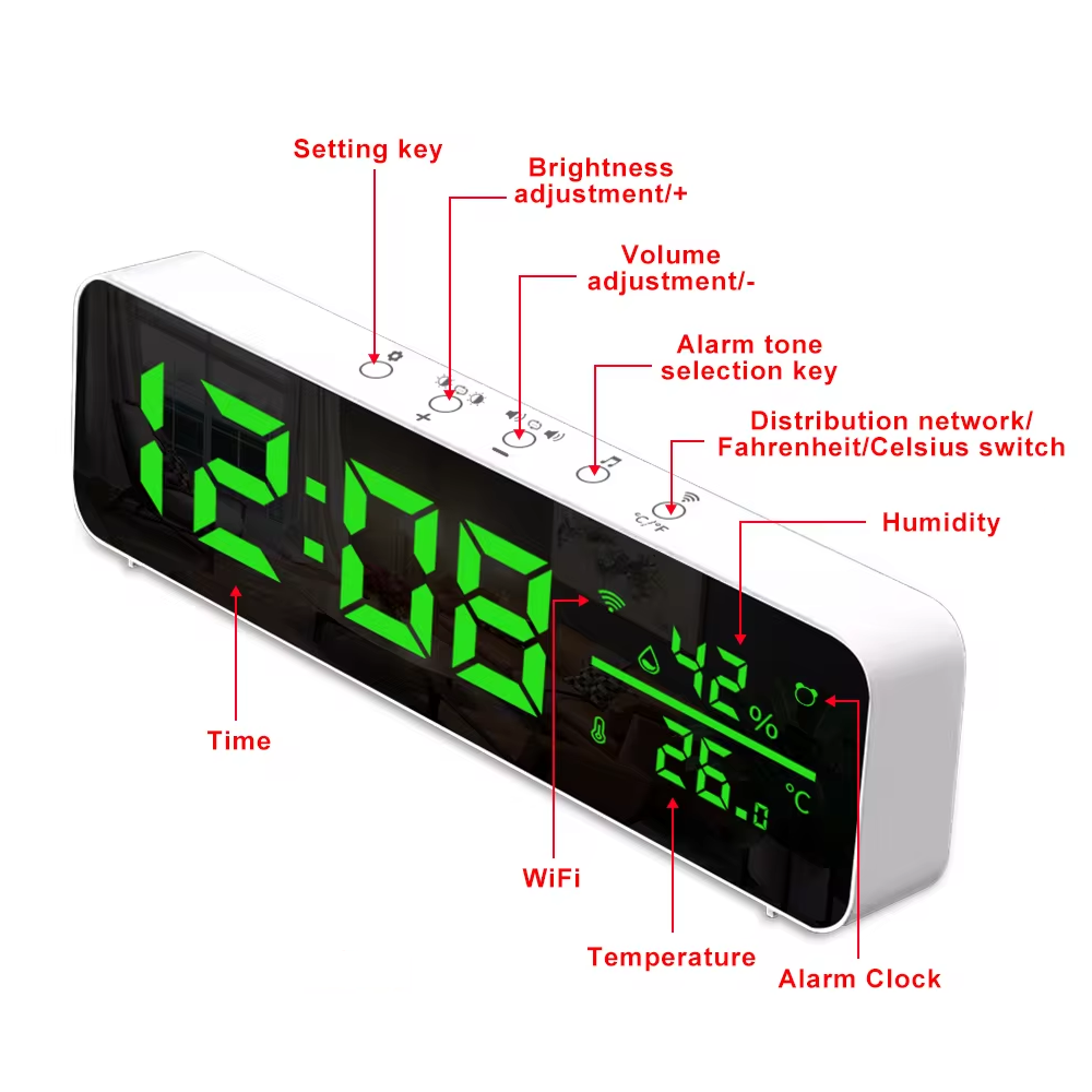 Smart Life Tuya WIFI Alarm Clock Time LED Display w/ Temperature & Humidity Sensor | 5V