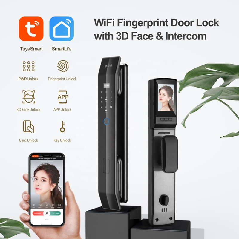 Smart Life Tuya WIFI Door Handle Face Fingerprint Keypad Card Video Doorbell Intercom Lock | D14 Pro