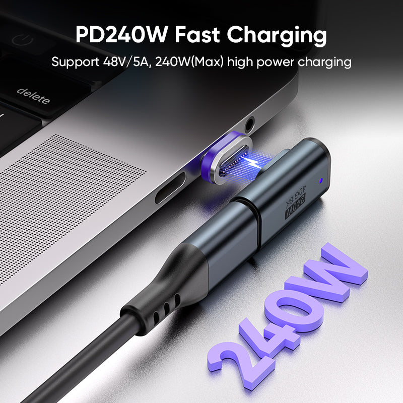 USB-C to USB-C Magnetic L Adaptor | USB4 40Gbps 8K |240W 48V 5A Data Transfer Fast Charging | Silver