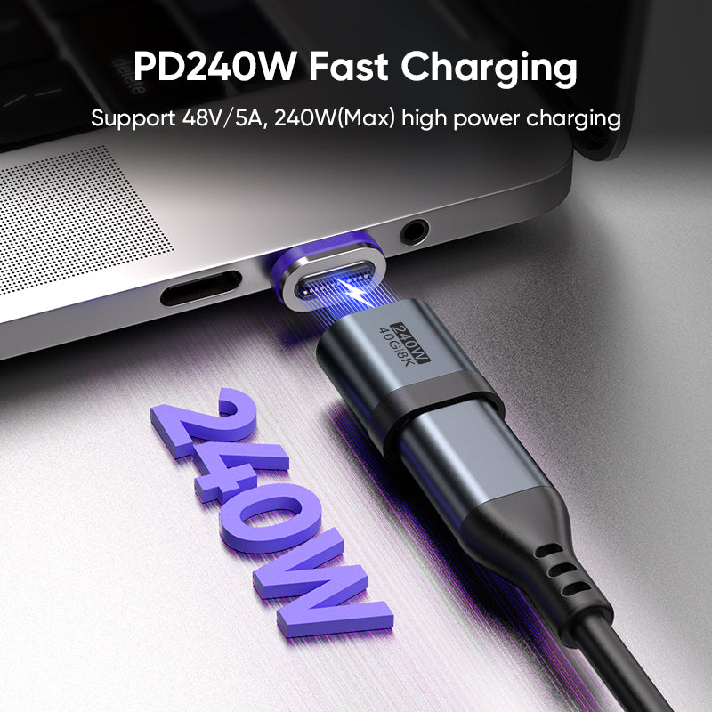 USB-C to USB-C Magnetic Adaptor | USB4 40Gbps 8K | 240W 48V 5A | Data Transfer Fast Charging | Silver