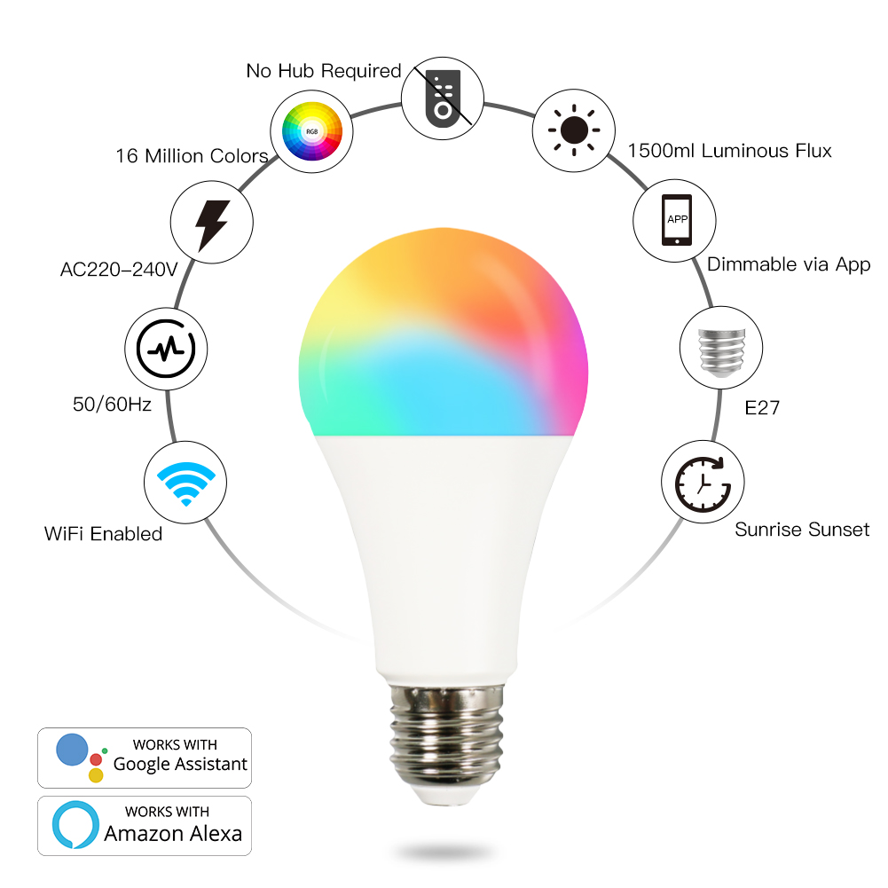 Smart Life Tuya WIFI 9W E27 RGB CCT LED Light Bulb | 2700K to 6500K | RGB