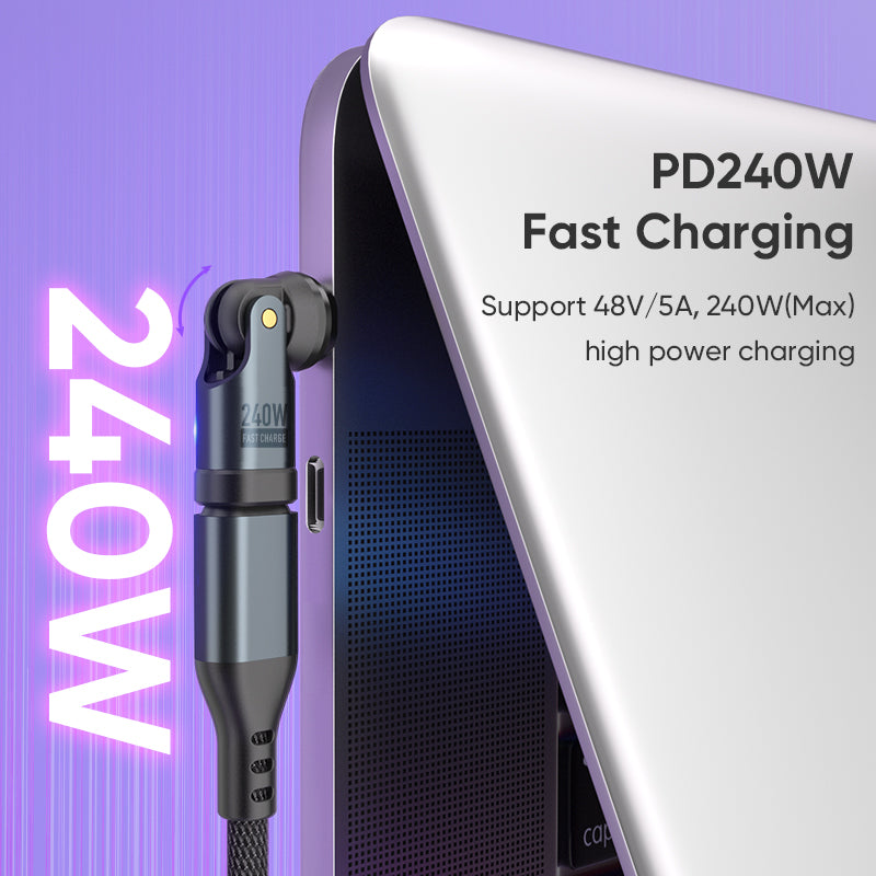 USB C to Magnetic Adaptor | 240W 48V 5A | Data Transfer Fast Charging | 360° 180° Rotatable | Black