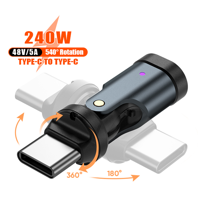 USB C to USB C Adaptor | 240W 48V 5A | Data Transfer Fast Charging | 360° 180° Rotatable | Black