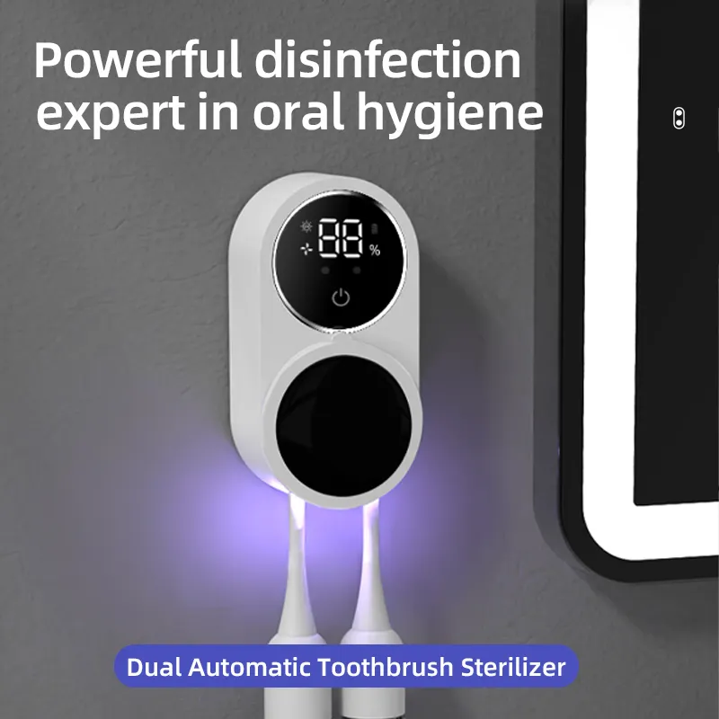 Toothbrush UVA UVC Sterilizer & Holder | 5V Rechargeable | Wall Mounted / Portable | 2 Slot