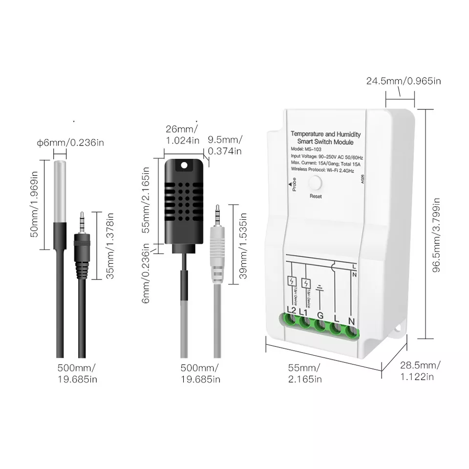 Smart Life Tuya WIFI 2CH 15A 3300W Switch w/ Temperature Humidity Probe Sensor