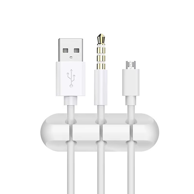 Silicone Cable Organizer w/ 3m tape – Multifunctional Desktop Wire Management Clip | 3 Slot | White